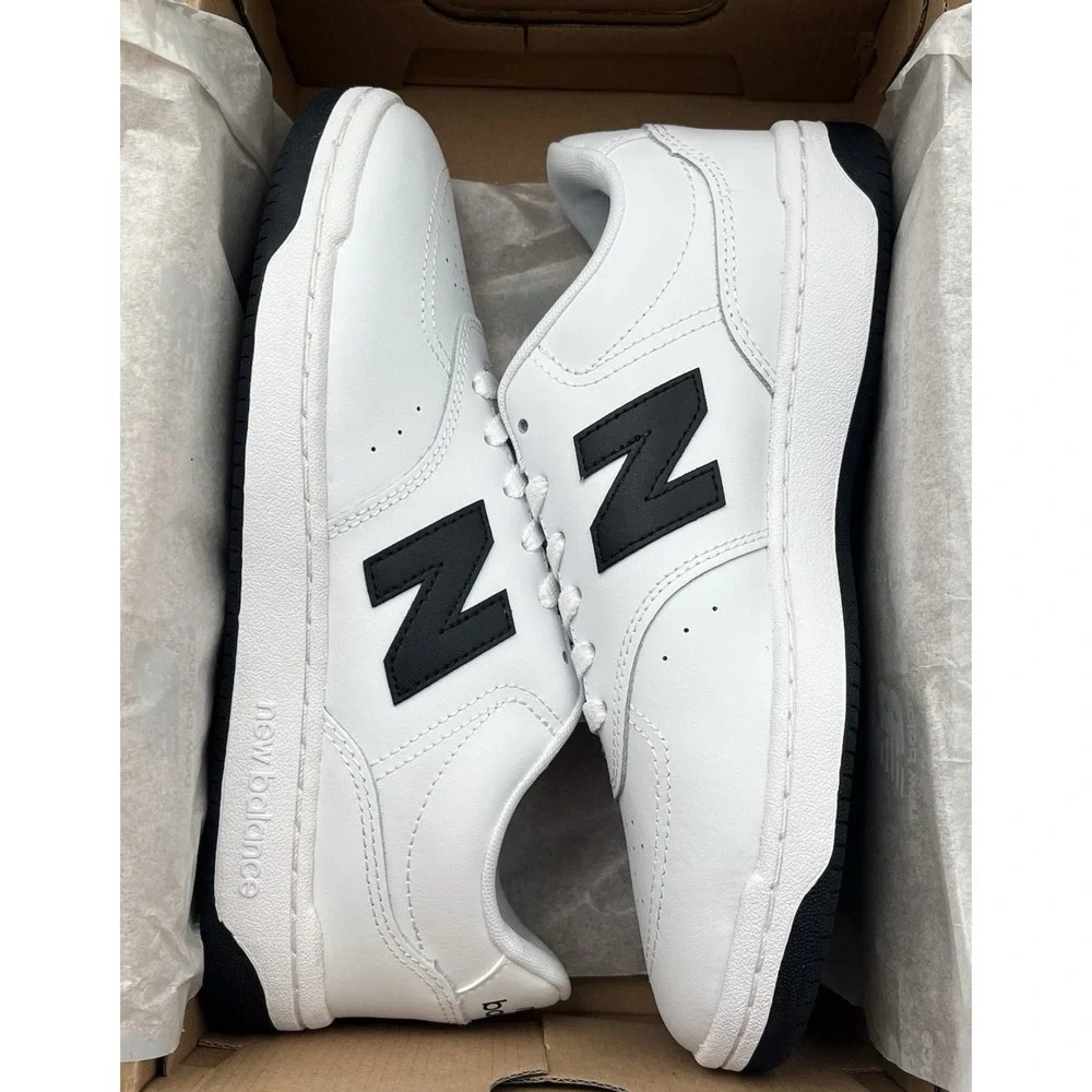 New Balance Mens BB80 Casual Leather Sneakers Size 9 White Black Low Top Fashion